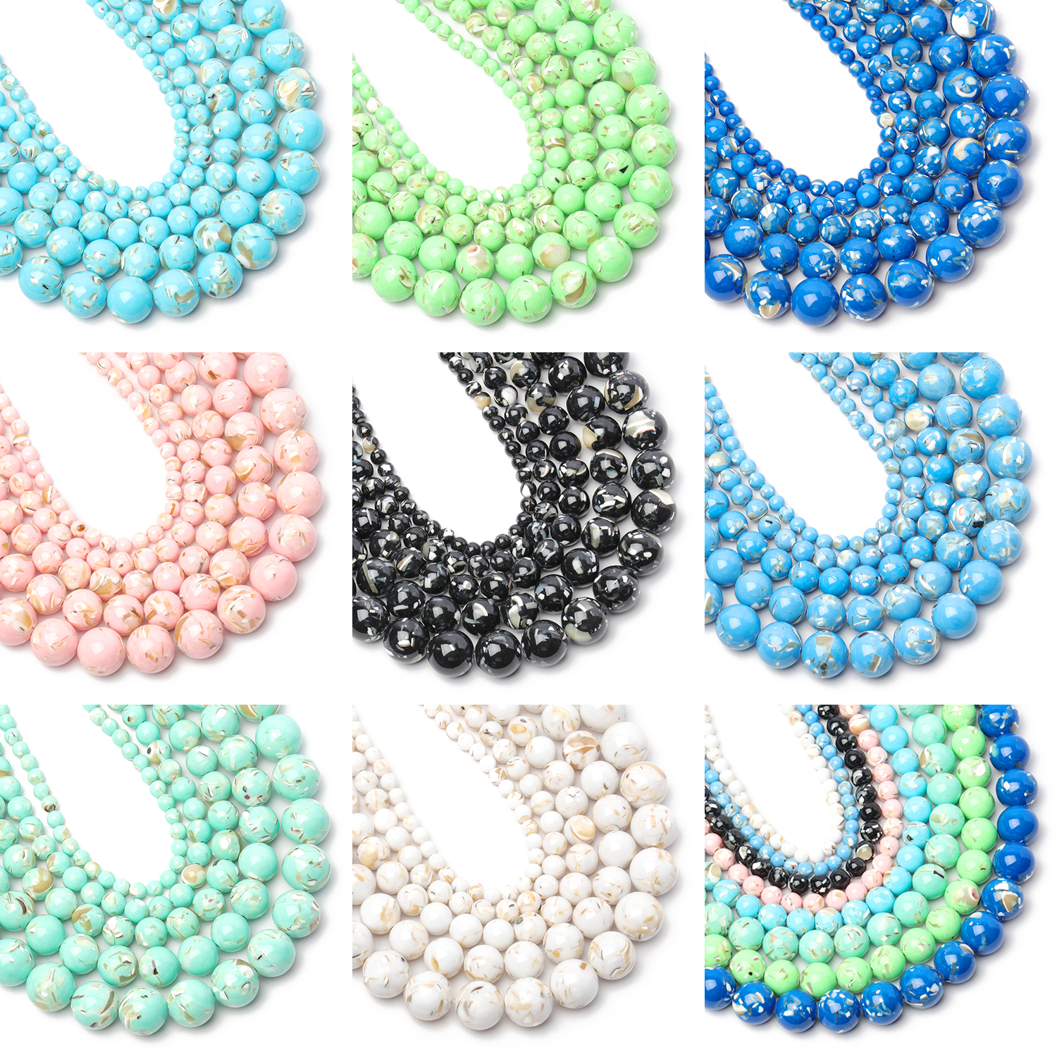Perles rondes en coquillage Trochus naturel pour bijoux, turquoise, bleu, rose, fournitures exécutives, breloques bricolage, bracelets, 15 en effet, 4-12mm
