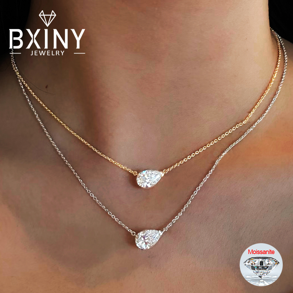 จี้เพชรโมอิสซาไนต์ทรงลูกแพร์ BXINY 1-3 กะรัต พร้อมสร้อยคอเงินแท้ S925 ดีไซน์ตะวันออก-ตะวันตก ประดับเพชรทรงหยดน้ำ สำหรับผู้หญิง