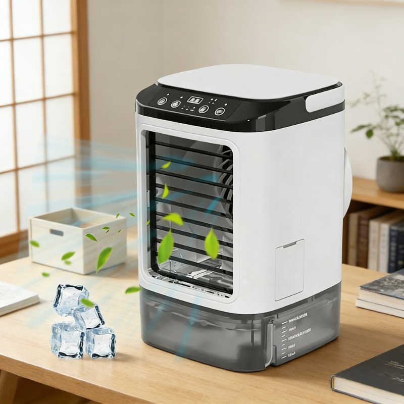 Aire acondicionado portátil personal, enfriador de aire con tanque de agua de 900ml y 3 velocidades, luz nocturna de 7 colores para oficina, dormitorio y estudio
