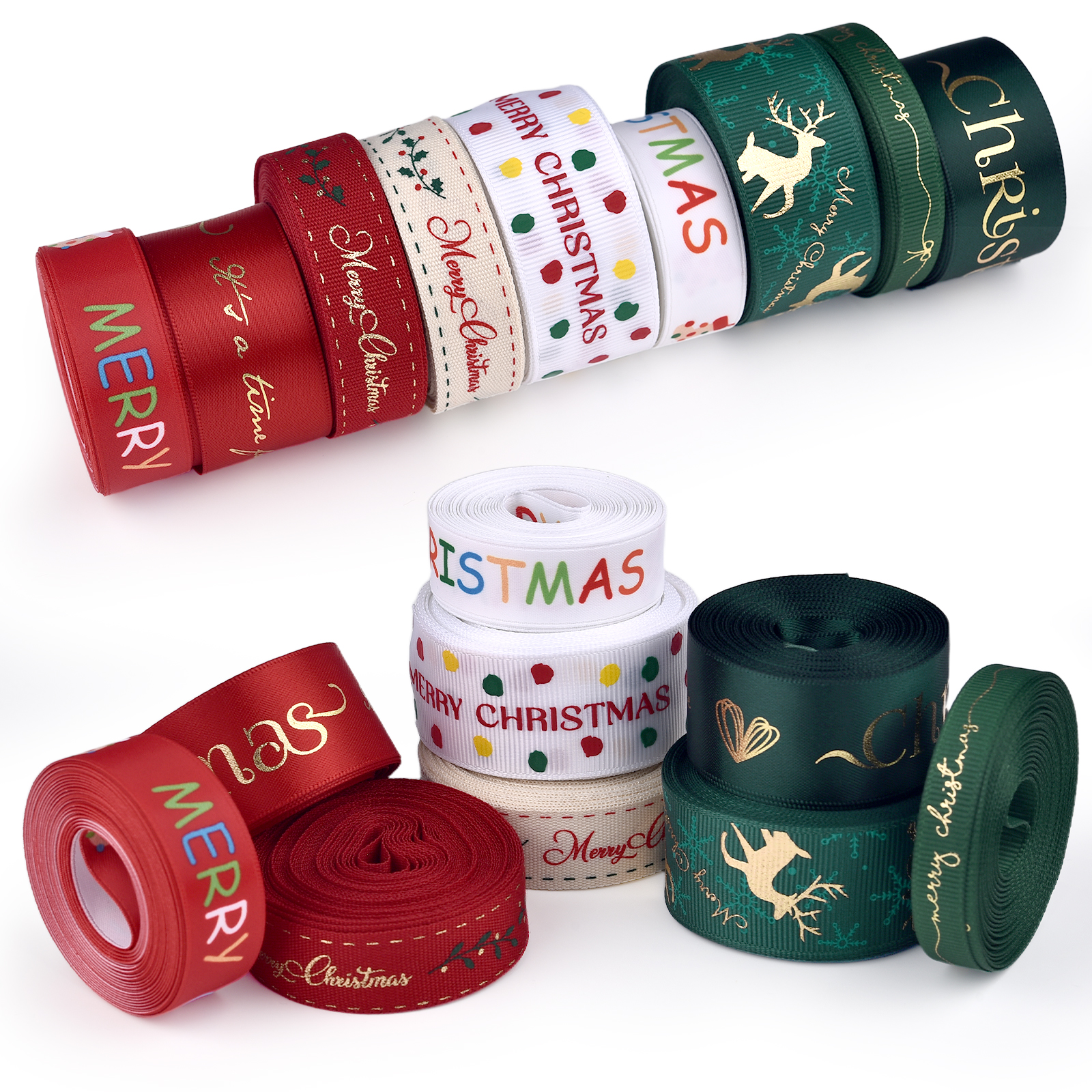 4.5M Christmas Ribbon Printed Christmas Polyester Ribbon For Handmade Design Christma Decoration DIY Cake Bouquet Gift Packing