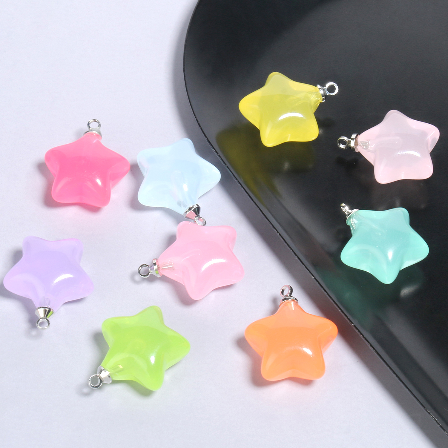 10 pçs/lote 20x17.5mm multicolorido acrílico encantos estrela encantos pingente para fazer jóias diy chaveiro pulseira colar acessórios