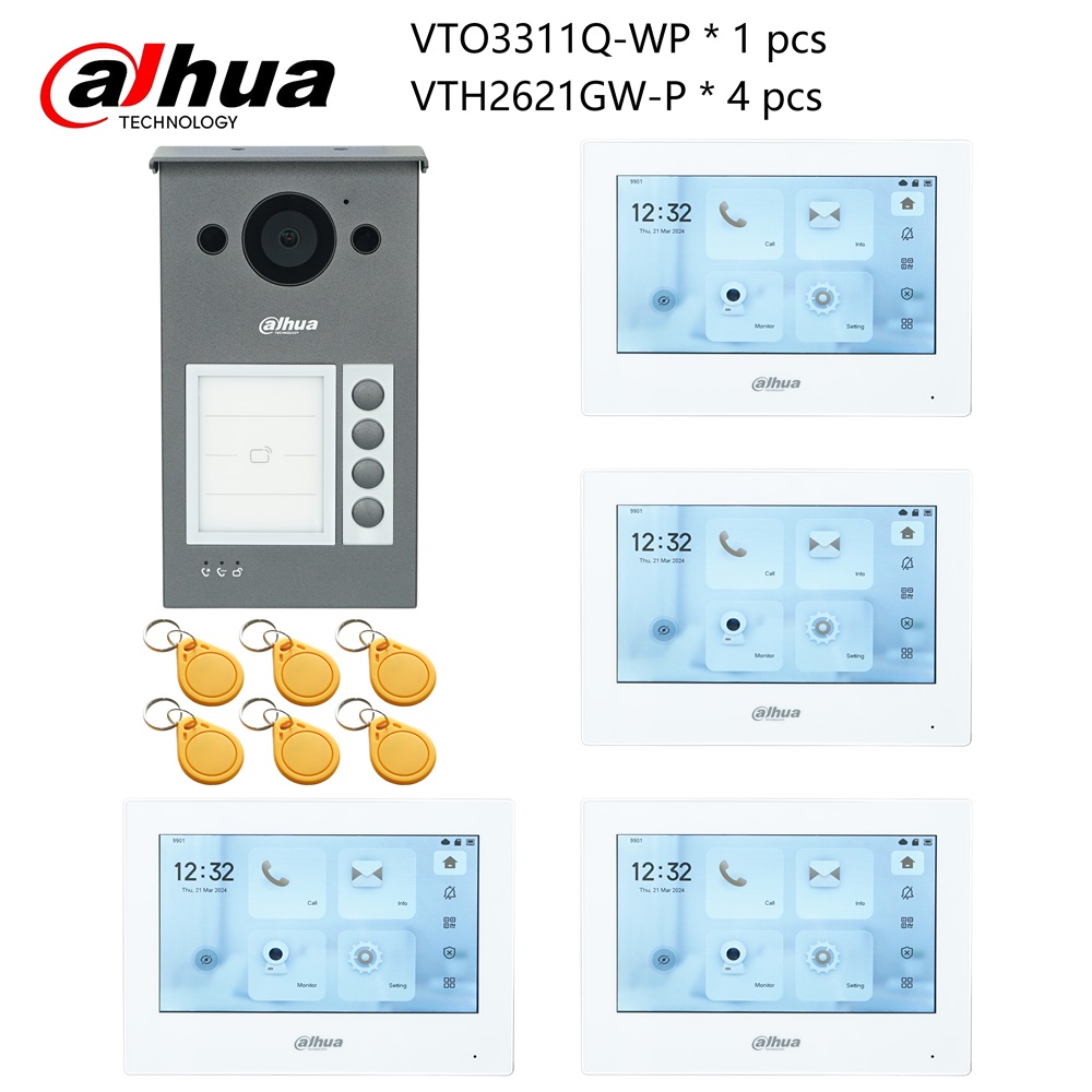 Dahua KIT de intercomunicador de vídeo IP multilenguaje, y VTH2621GW-P VTO3311Q-WP, P2P Cloud, timbre de puerta con 1, 2 ,3 ,4 botones ajustables