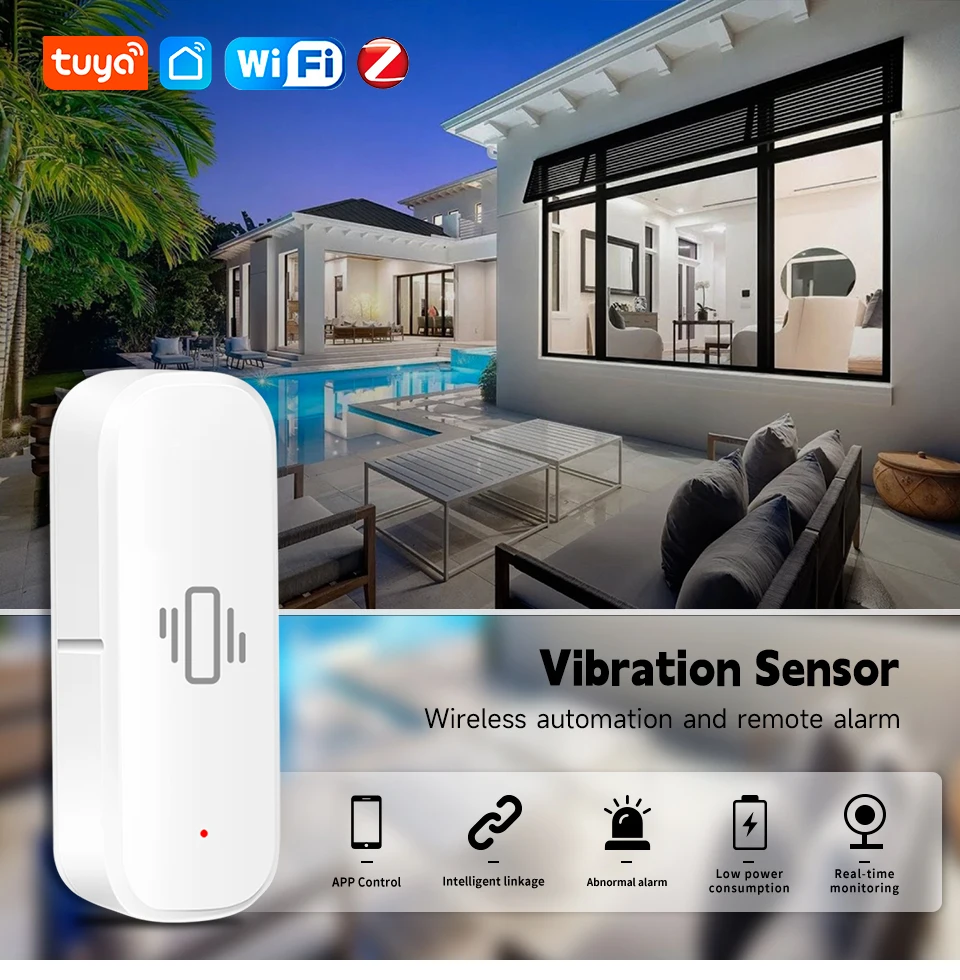 Tuya – capteur de vibrations intelligent, WiFi, Tuya, contrôle par application, Protection de sécurité, capteur Zigbee, alarme de mouvement et de choc