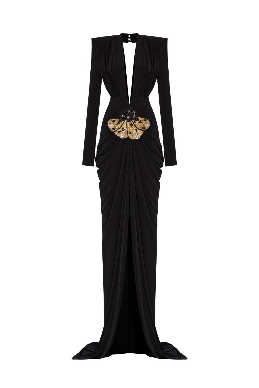 Vrouwen lange mouw sexy diepe v-hals glanzende kralen bodycon vloerlengte jurk vieren avondfeest prom cocktail outfit