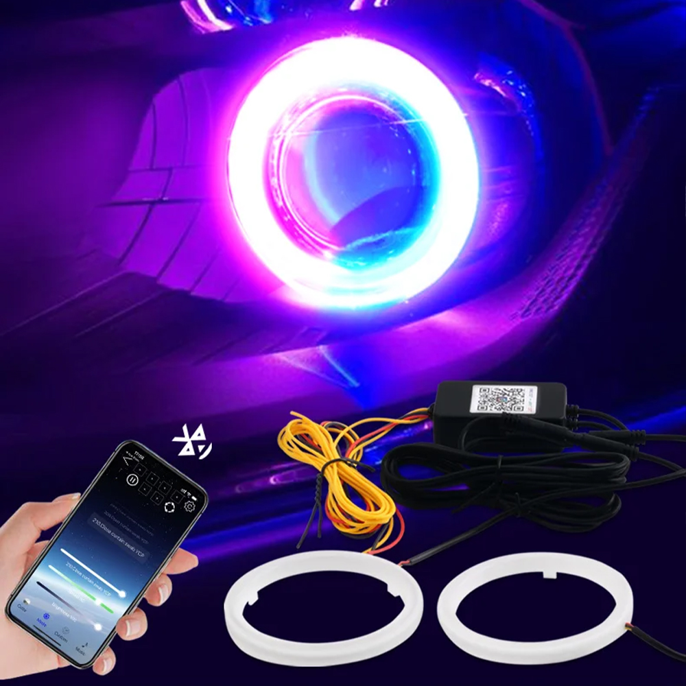 2PCS RGB ผ้าฝ้าย LED Angel Eyes Halo แหวน 60/70/80/90/95/100/110/120 มม.LED ไฟหน้าสําหรับรถยนต์รถจักรยานยนต์ DRL ตา APP Control