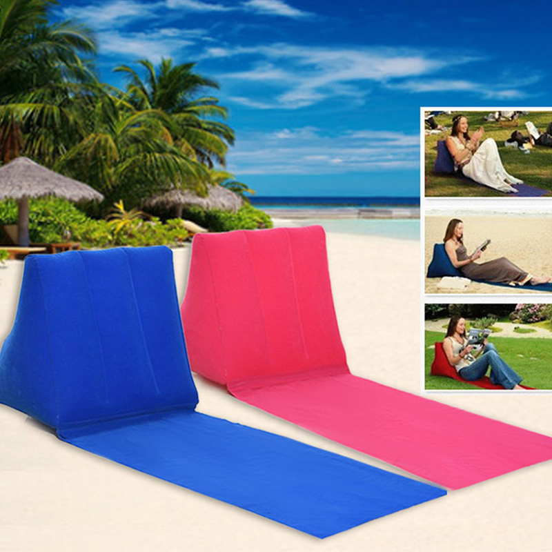 Almohada de cuña inflable con estera, flocado de PVC, soporte de espalda portátil de viaje, cojín triangular, almohada de playa