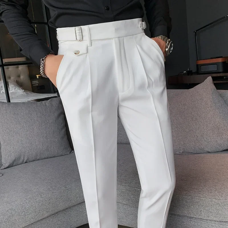 กางเกงสูทผู้ชาย 2024 ใหม่สไตล์อังกฤษธุรกิจสบายๆ SLIM FIT ตรงกางเกงสําหรับชายกางเกงอย่างเป็นทางการผู้ชายเสื้อผ้า
