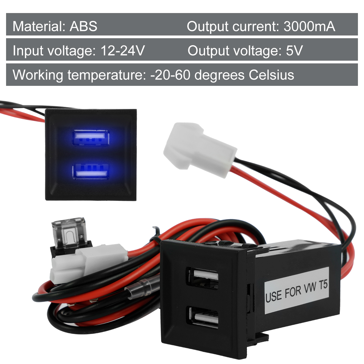 Dual Usb Telefoon Oplader Socket Voor Transporter T5 2003-2009 Professionele Autolader Stopcontact 5V 3a Adapter Voor Auto Auto Auto