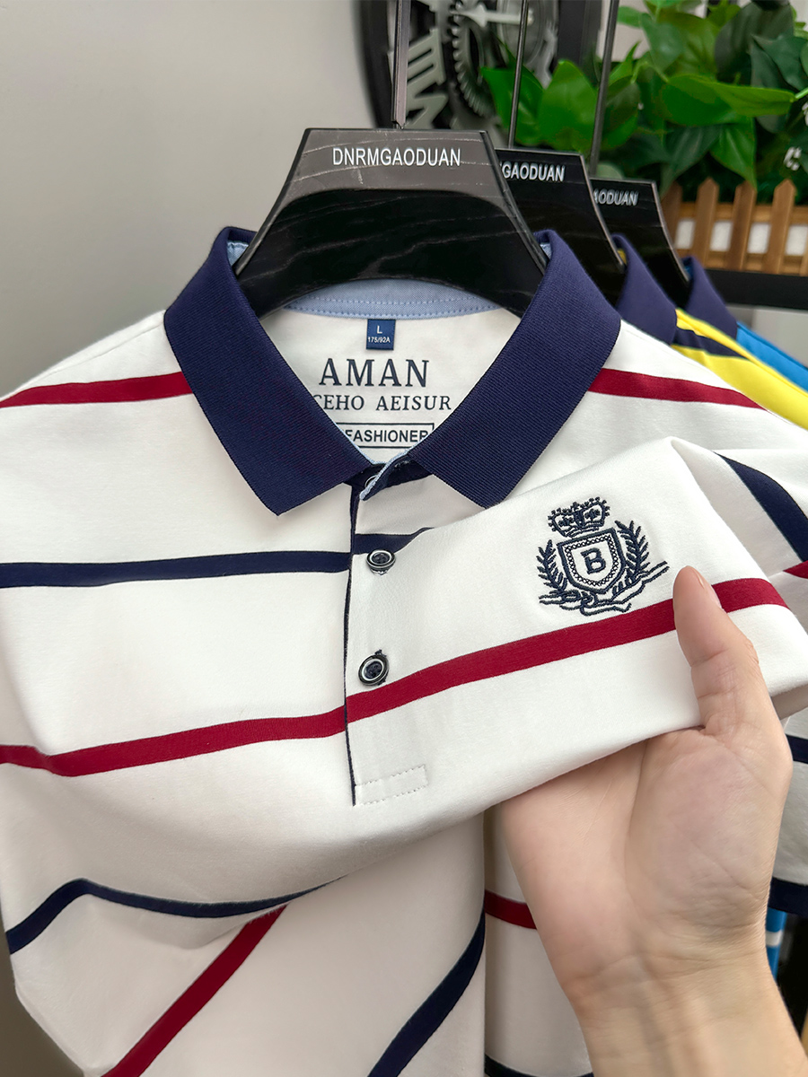 Mode gestreept herenpoloshirt met korte mouwen zomertrend merk letterborduurwerk ontwerp business casual ademend Paul T-shirt