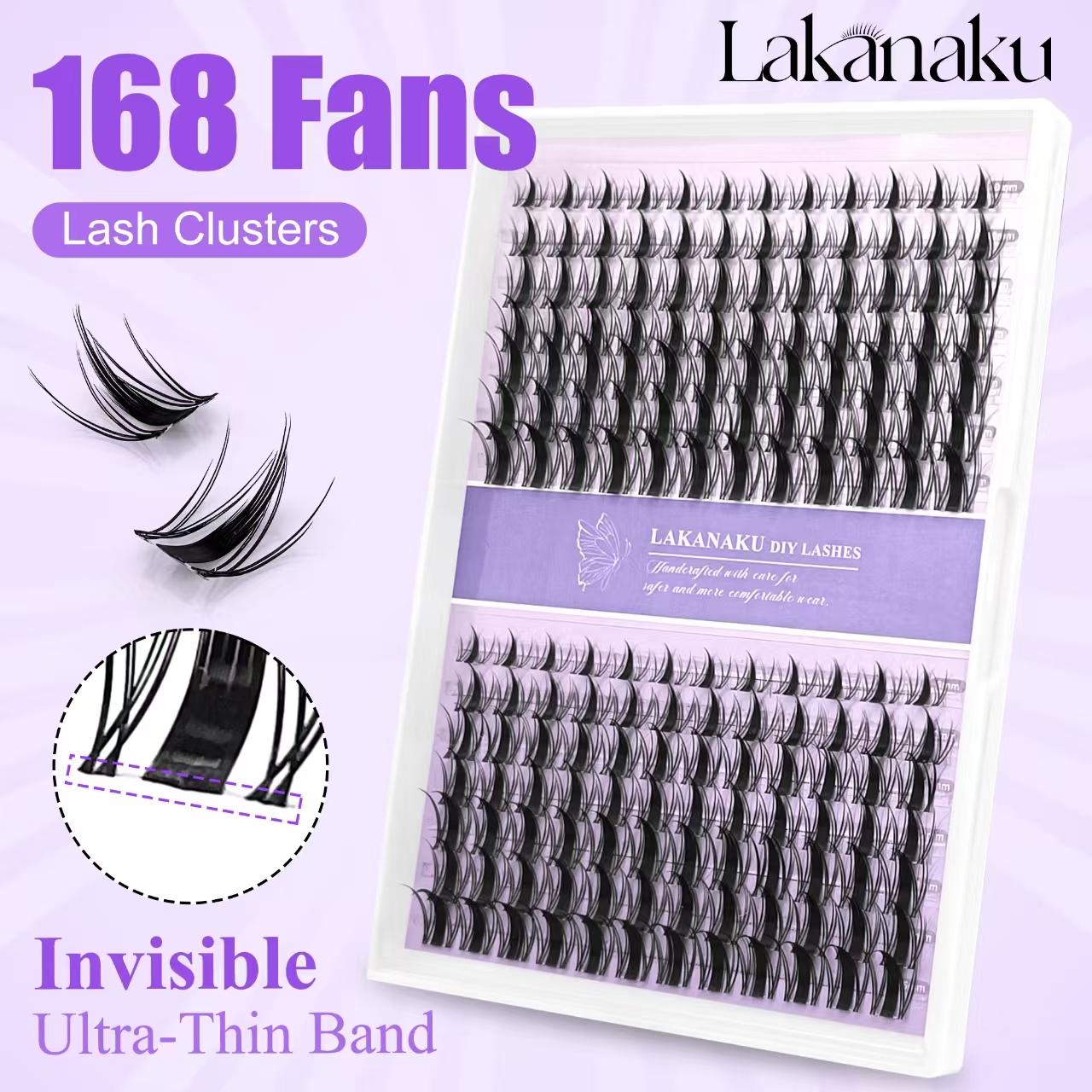 LAKANAKU 168, кластерные ресницы своими руками, кошачий глаз, невидимая лента, премиум-класса из норки, манга, кластеры ресниц