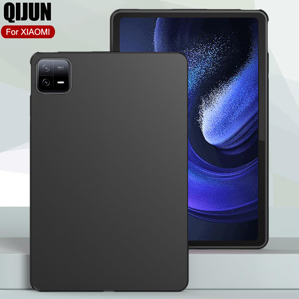 ซิลิโคนแท็บเล็ตสําหรับXiaomi Pad 5 6 7 Pro 2024 11.2 "11 Redmi Pad SE Pro 12.1 8.7 10.61 ยืดหยุ่นนุ่มTPUปกหลังสีดํา