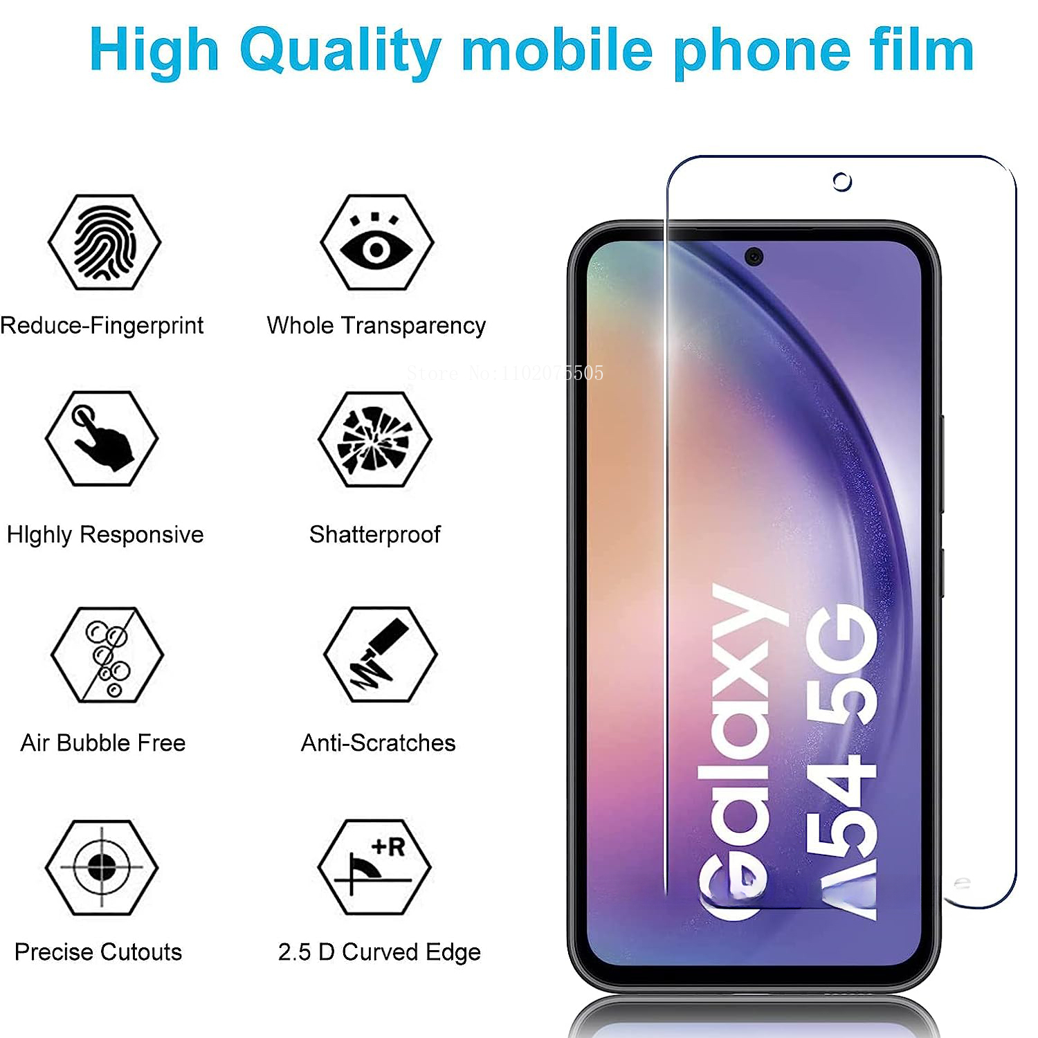 2 pezzi 9H protezione schermo in vetro temperato a copertura totale per Samsung Galaxy A54 5G A2CORE protezione schermo in vetro resistente all'acqua