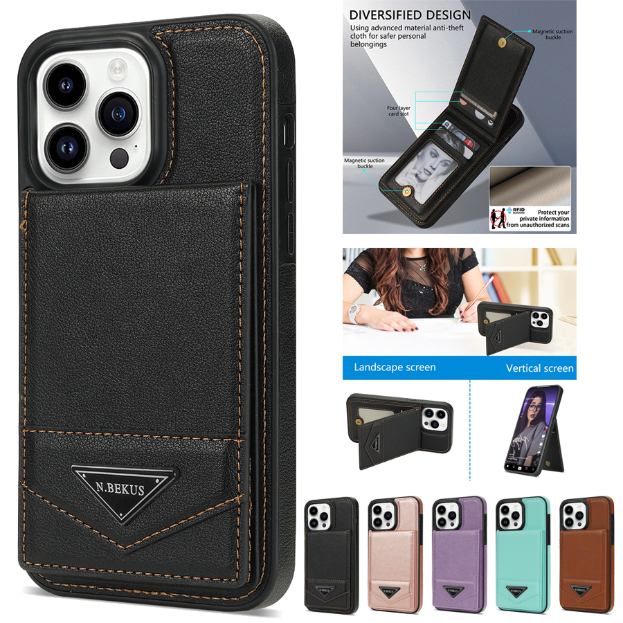 Dompet Casing Kulit Sikat Anti Maling Perangkat Keras Sidestick Flip Magnetik untuk iPhone 17 Air 16e 16 Pro Max 15 Plus 14 13 12 11 XR