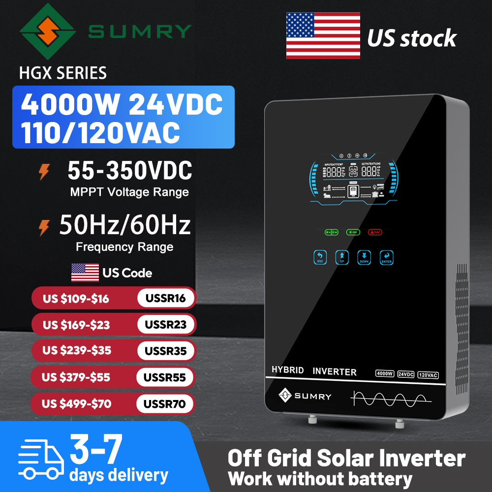 SUMRY 4KW 6KW 120V Off Grid Solar Inverter 24V 140A 5600W MPPT Charger Pure Sine Wave Home Inverter 6.25 Inch LCD Display