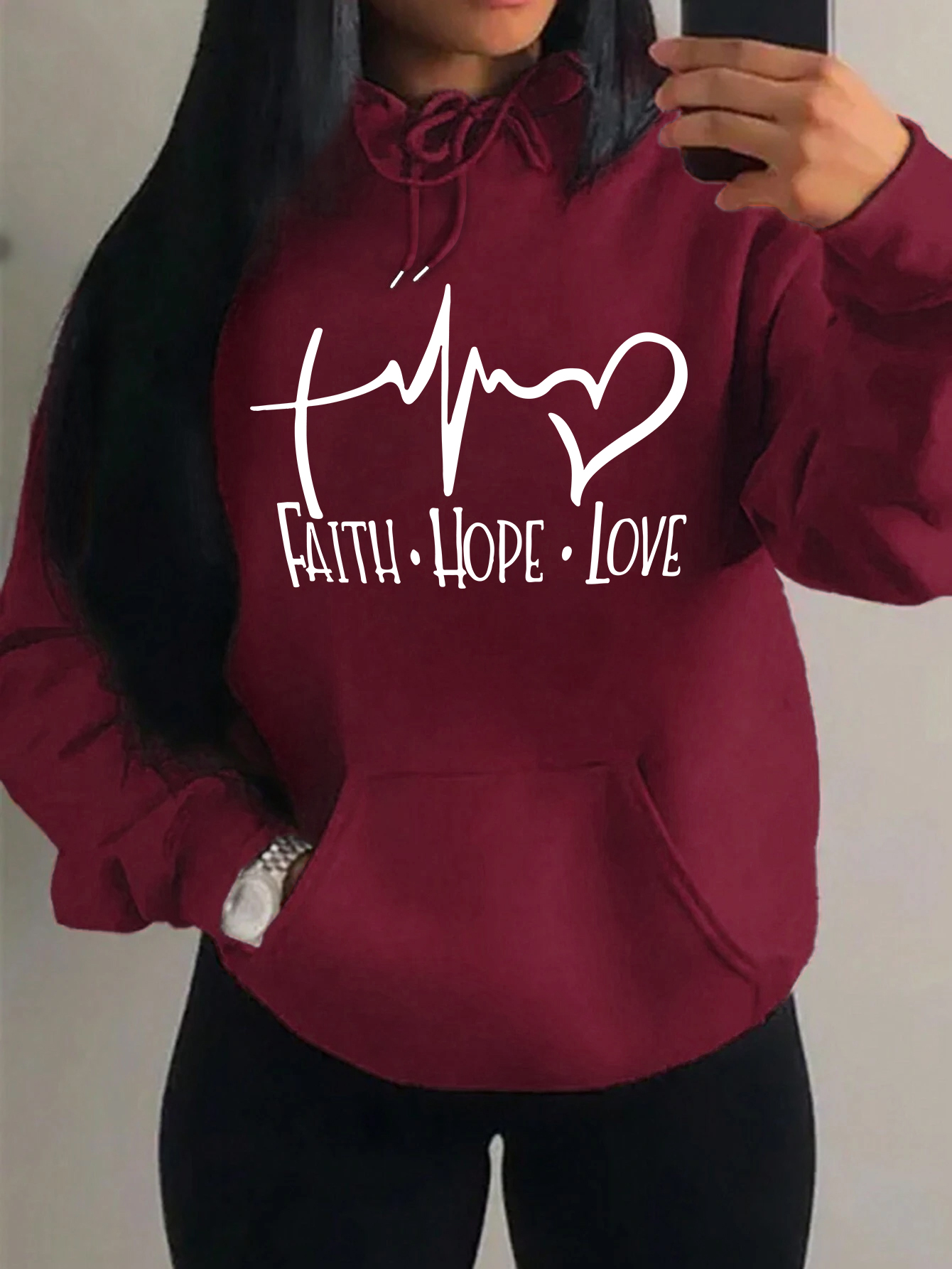 Faith Hope-Sudadera con capucha con estampado de letras de amor para mujer, sudaderas holgadas informales de calle, jersey de lana de otoño, ropa de Hip Hop con cuello redondo para mujer
