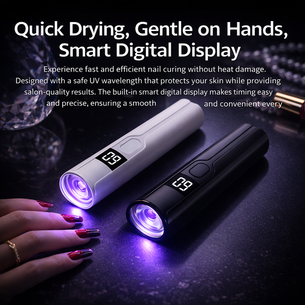 Lámpara de Uñas LED UV Mini Recargable con Pantalla Inteligente, Secador de Uñas Portátil de Secado Rápido con Soporte para Manicura, Luz UV de Escritorio Extraíble
