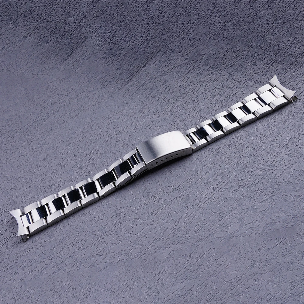 19 mm Uhrenarmband, Silber, Polieren, hohles, gebogenes Ende, Oyster-Stil-Armband für SEIKO 5 SNXS73 75 77 79 80 81 SNFF05 SNXG47