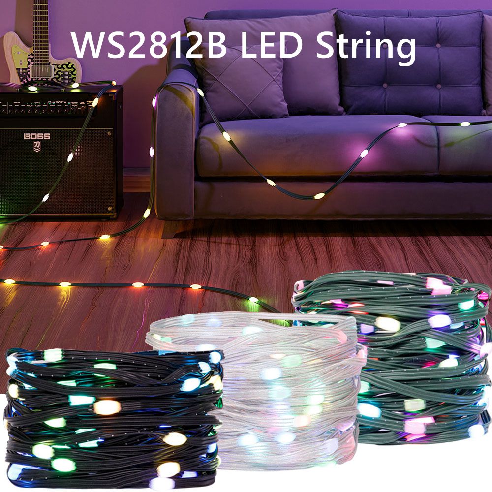 WS2812B RGB LED String Transparent  Green Black Wire 5M-20M Addressable Party Wedding Garland Decoration Christmas Lights DC5V