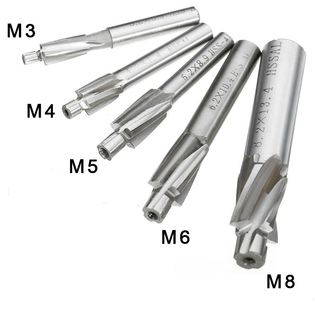 HSS Counterbore End Mill M3-M8 Pilot Slotting Tools Countersink Milling Cutter Countersunk Drill Flat Counterbore Drill Bit