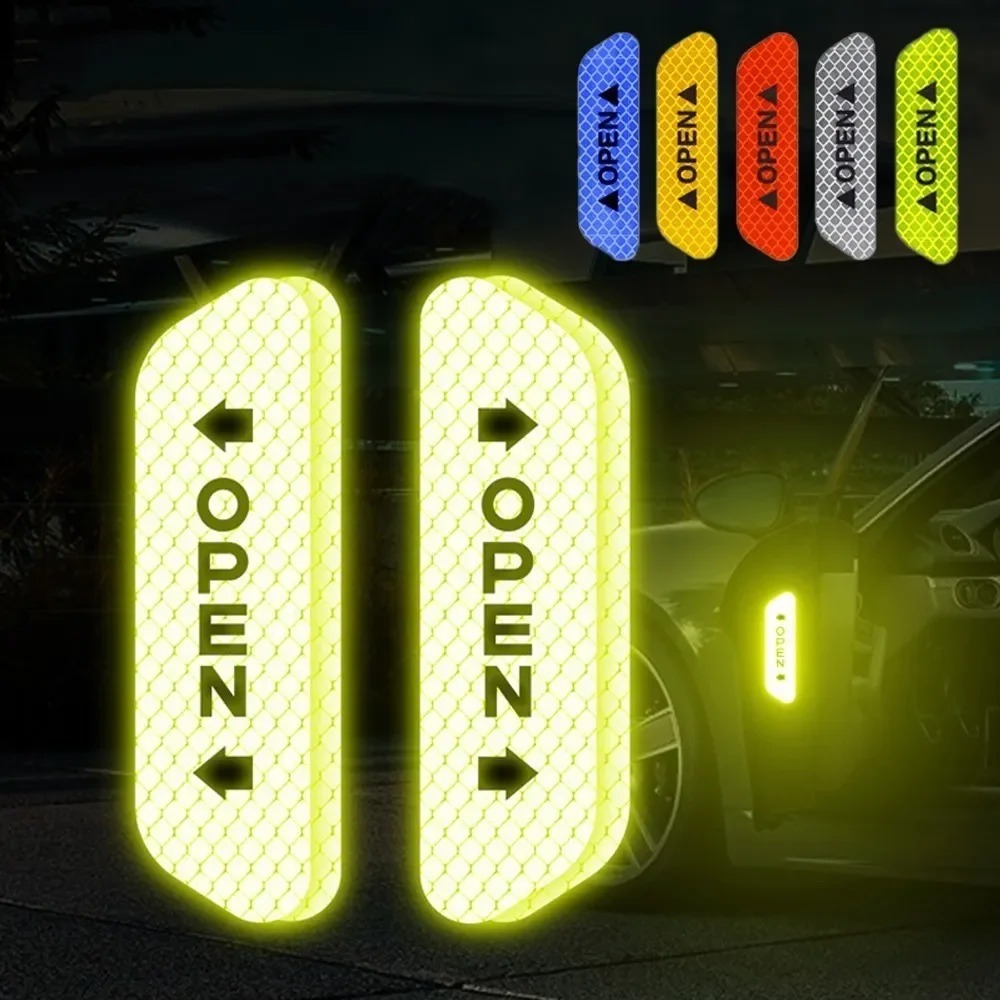 Tiras reflexivas abertas do carro universal, adesivos de advertência, marca de segurança, auto exterior, refletor interior, 4pcs