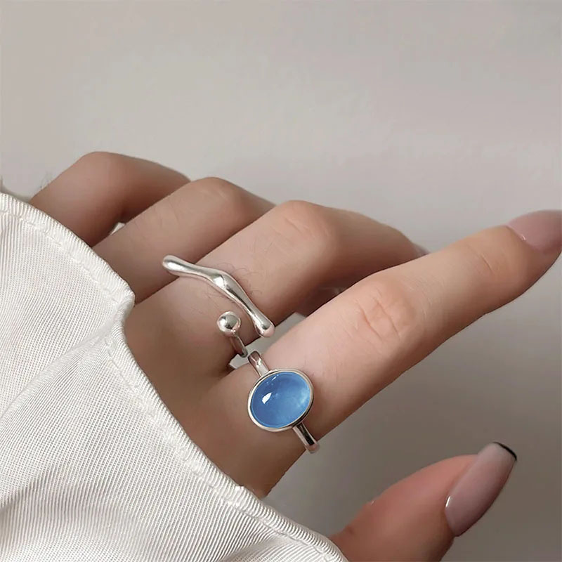 PANJBJ Anello irregolare in pietra di luna in argento sterling 925 per le donne Regalo del partito Personalità regolabile Dropshipping coreano