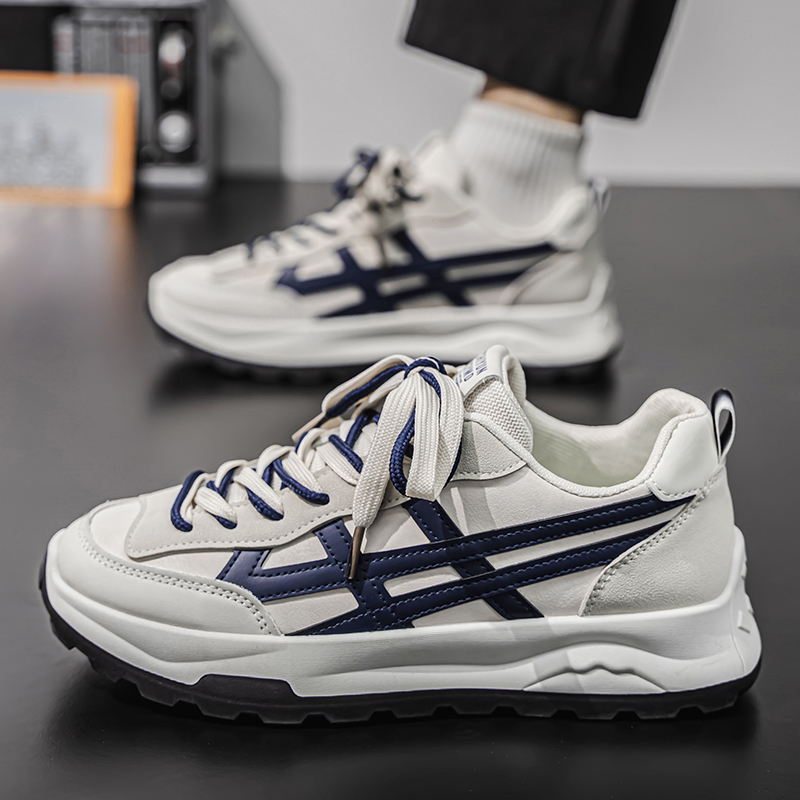 Zapatillas de Hombre de Cuero con Cordones 2026, Modernas, Versátiles, Antideslizantes, Casuales, Cómodas, Ligeras, con Absorción de Impactos