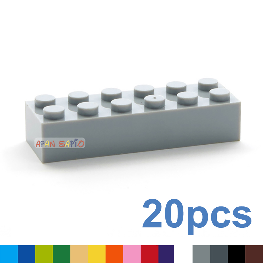 20 piezas de bloques de construcción gruesos 2x6, figuras de ladrillos, puntos, tamaño creativo educativo, Compatible con 2456 juguetes de plástico para niños
