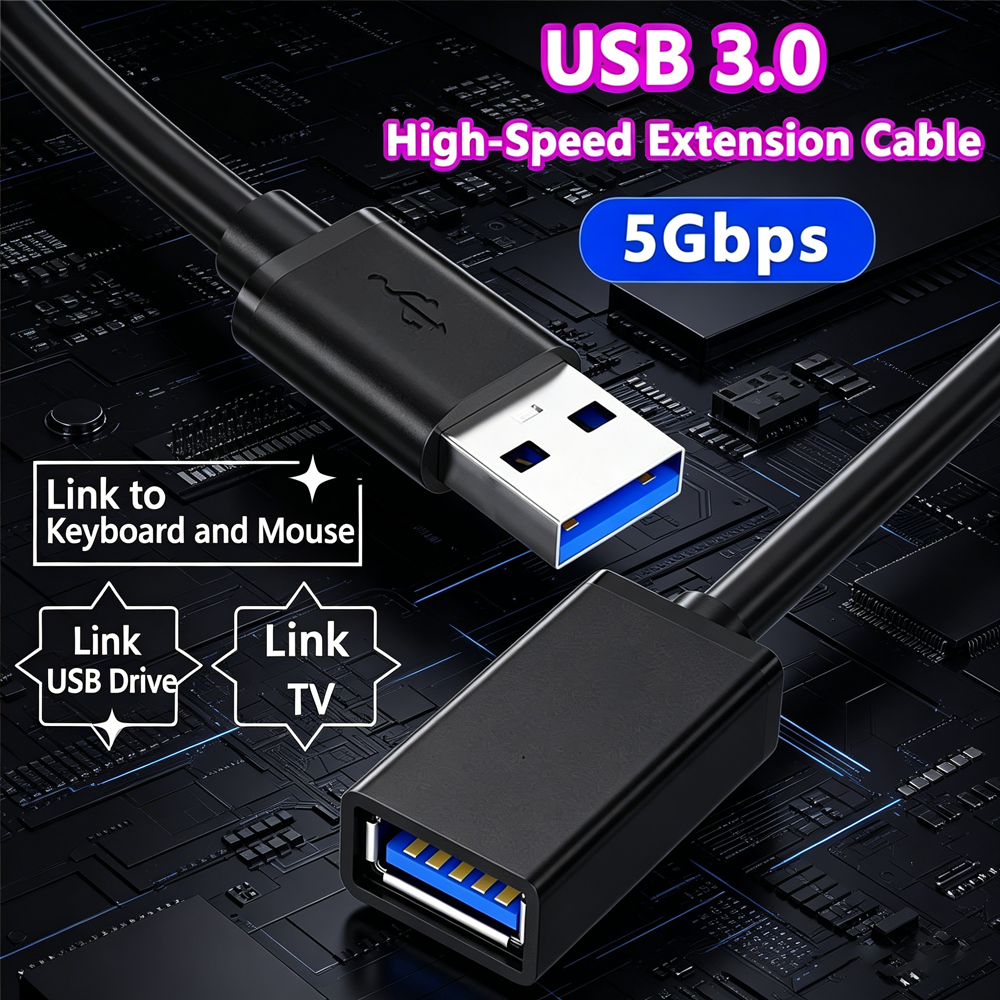 Przedłużacz USB 3.0 5Gbps, męski na żeński, kabel przedłużający USB A do dysku twardego PC, komputera, laptopa, Smart TV, dysku twardego, kamery.