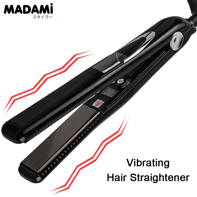 Besi Datar Titanium Pemijat Bergetar Keratin 470 ℉ Setrika Pelurus Pelurus Rambut Pengeriting Alat Penata Salon Getar Cepat