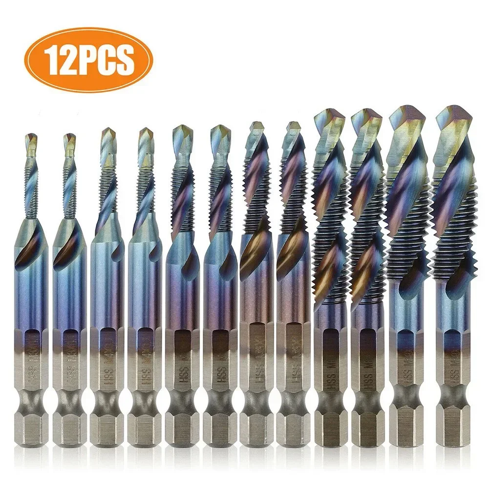 12 шт. HSS 1/4 "шестигранный хвостовик с титановым покрытием, набор метрических сверл для метчиков - M10, сверла для метчиков, электроинструменты