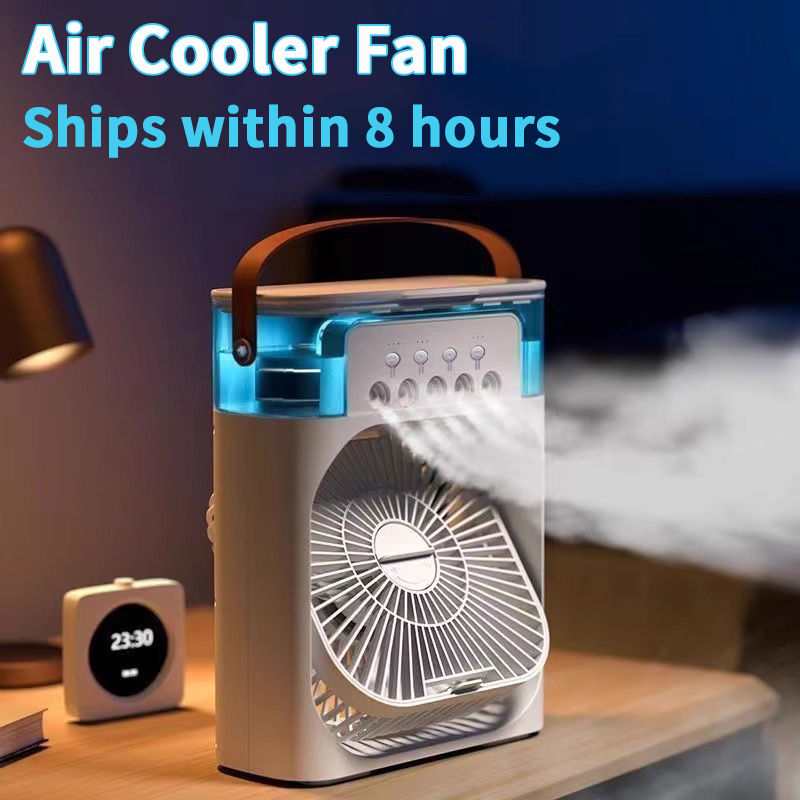 Portable 3 In 1 Mini Air Conditioner Fan Humidifier LED Night Light Adjustable Wind Speed Desktop Cooler For Bedroom Office Stud