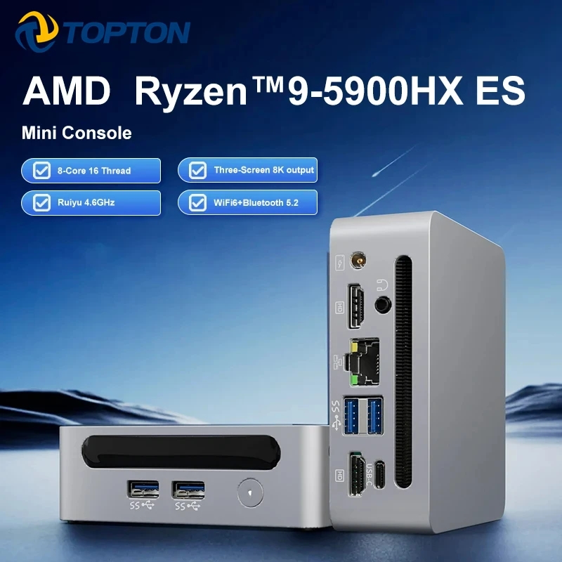 2024 Cheap Mini PC AMD Ryzen 9 5900HX ES 5800H ES Windows 11 DDR4 3200MHz NVMe SSD Mini PC Gamer Office Computer 3x4K HTPC WiFi6