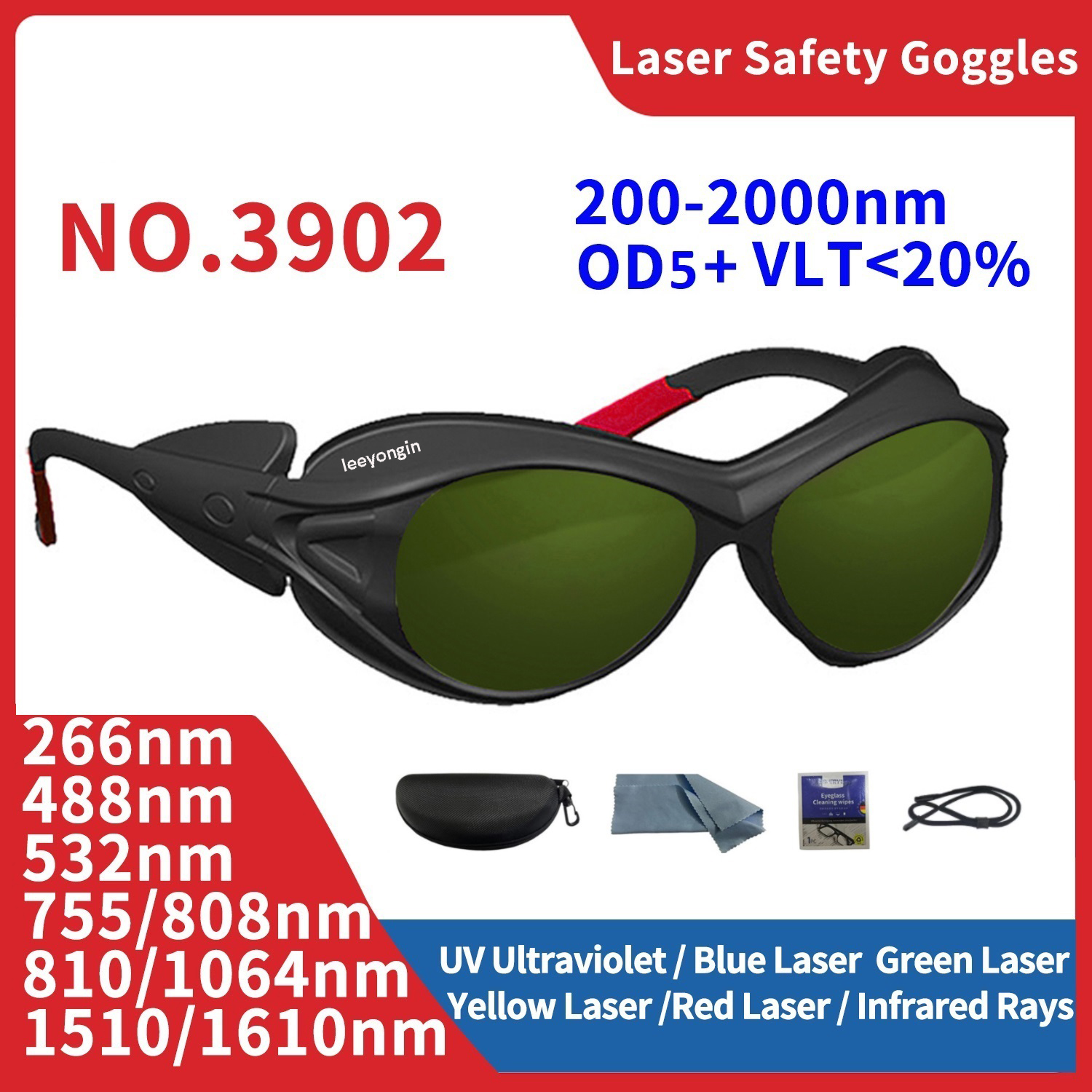 Óculos de segurança do comprimento de onda 200-2000nm dos óculos do laser para a remoção dental do cabelo proteção contra radiação industrial ir ipl