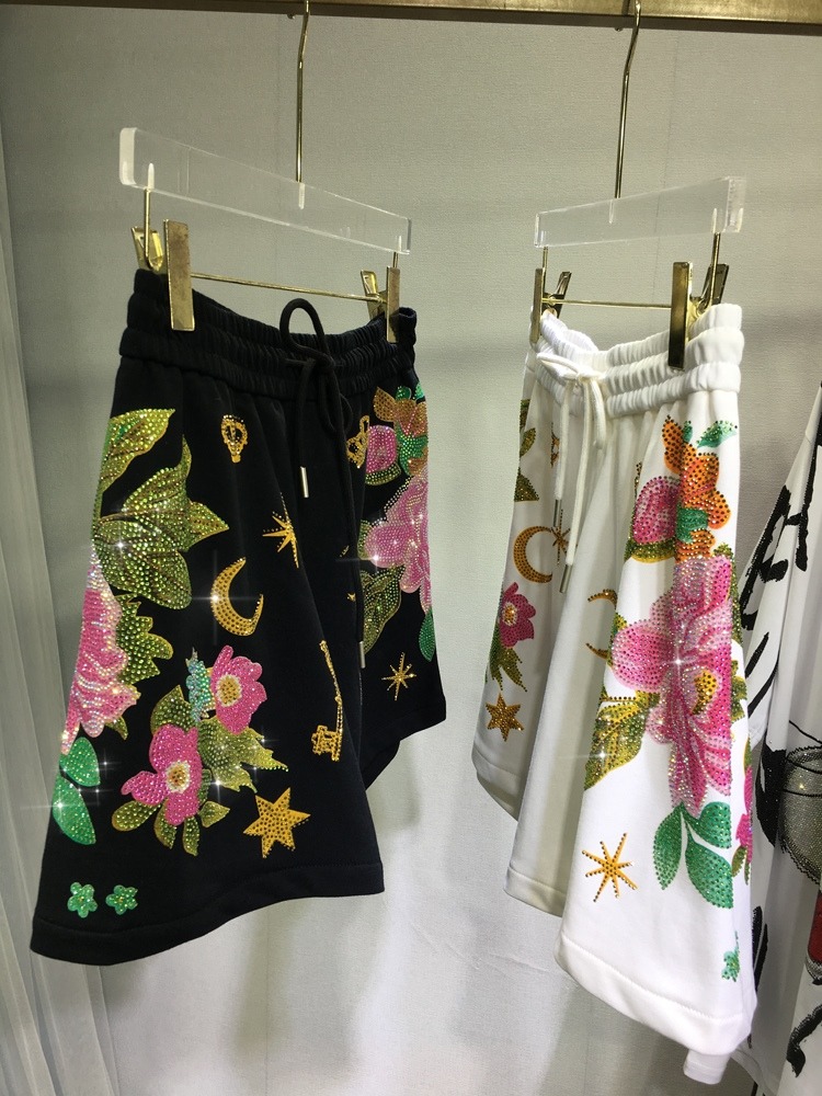 Oversized strass diamant hoge taille zwarte verstelbare taille wijde pijpen broek Damesshort