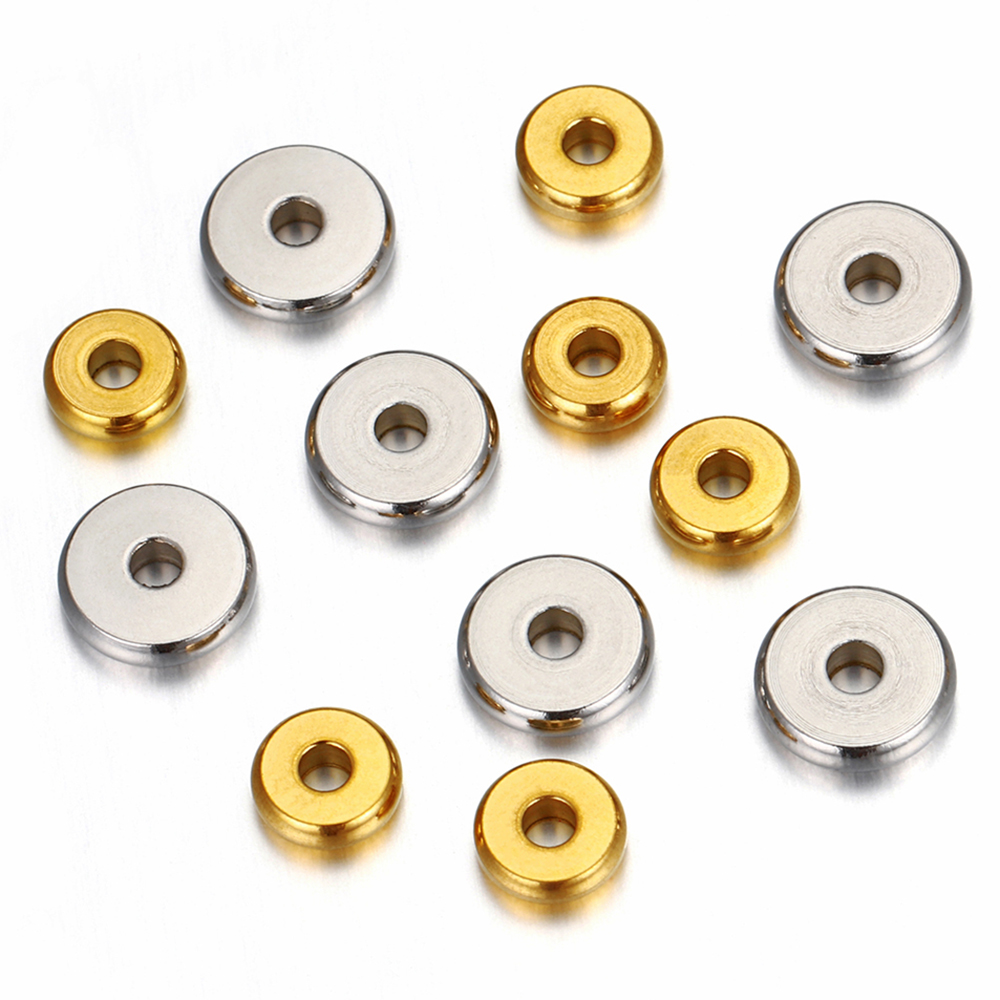 Cuentas espaciadoras de acero inoxidable 304 para fabricación de joyas, abalorios sueltos planos dorados de 4, 5, 6, 7, 8 y 10mm, 20 unidades por lote