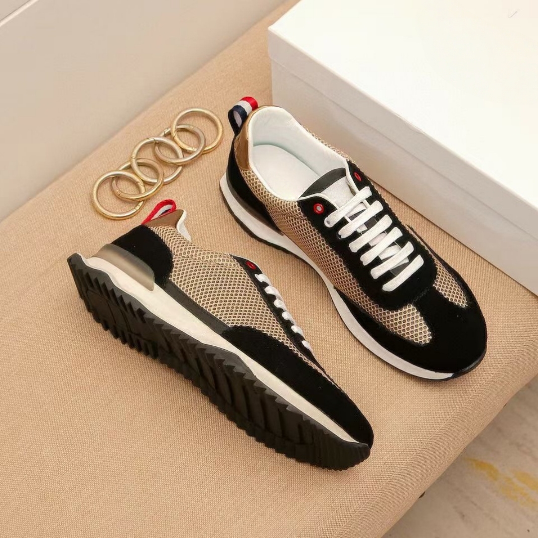 Scarpe da Uomo di Marca di Lusso, Sneakers Casual Fatte a Mano, Tomaia in Pelle Scamosciata e Rete, Fodera Traspirante, Regali per le Vacanze