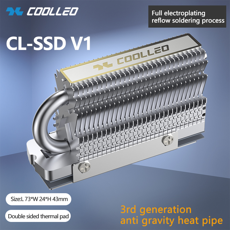 COOLLEO CL-SSD V1 M.2 2280 SSD Nvme Radiator Chłodzący Dysk Półprzewodnikowy Pełny Elektroplaterowany Radiator do Lutowania Reflow AGHP HeatPipe Cooler