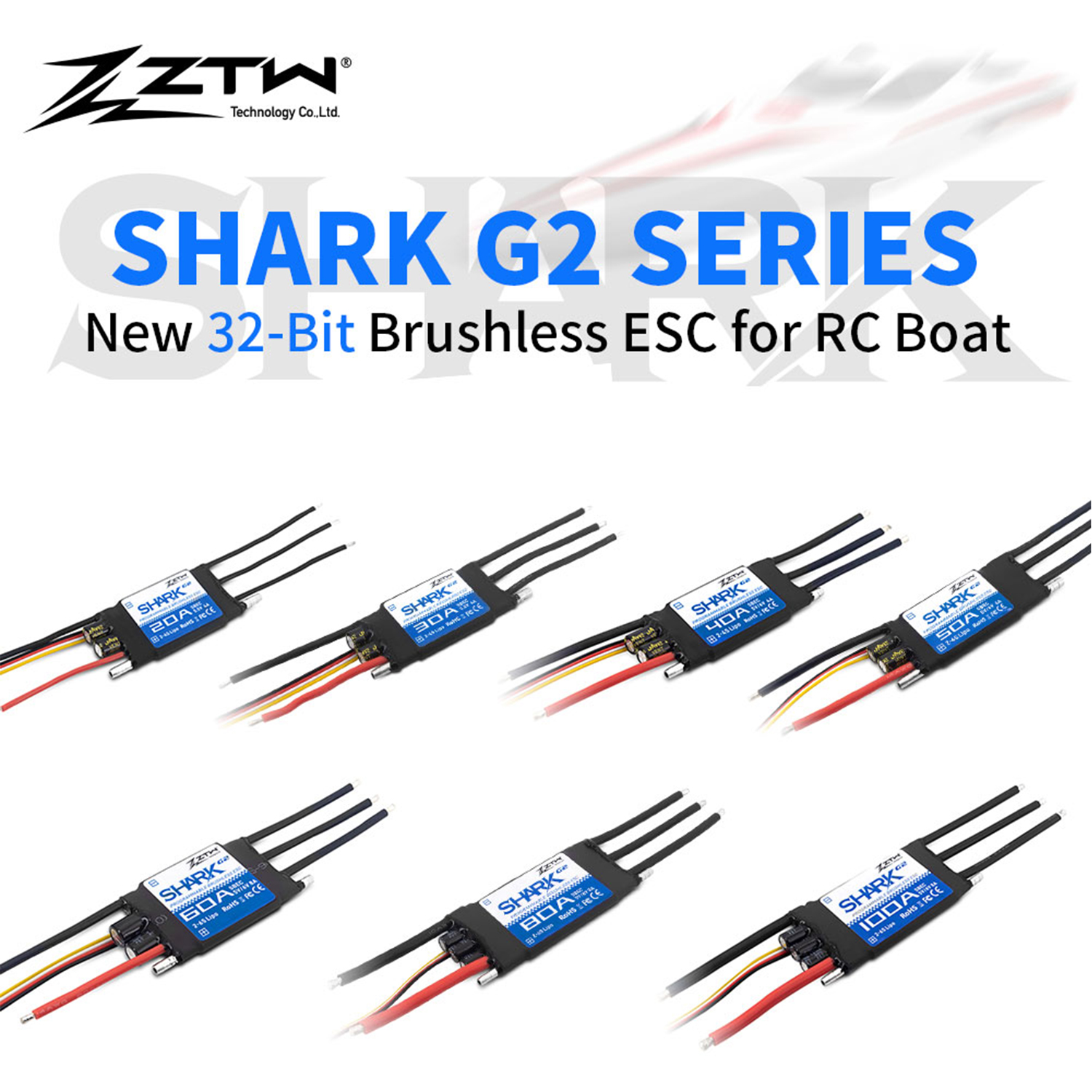 ZTW Shark G2 ESC 20A/30A/40A/50A/60A/80A/100A/120A 2-6S SBEC 5V/6V 8A Wasser Kühlung Zwei-weg Für RC Boot Unterwasser Thruster