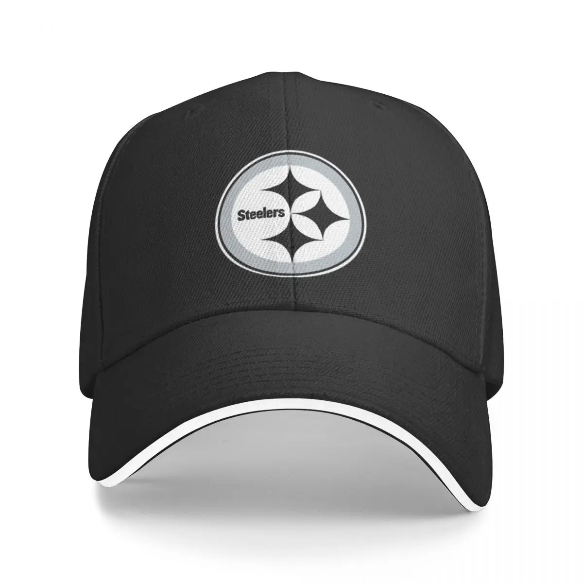 Schwarz-weißes Steeler-Logo. Eine Baseballmütze