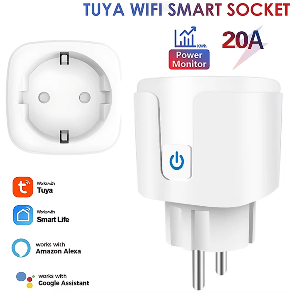 Enchufe Inteligente Tuya EU con WIFI 16/20A, Monitor de Energía, Temporizador, Control por Voz, Compatible con Alexa, Google Home y Alice