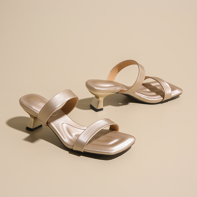 Zapatillas de verano de diseñador con punta cuadrada para mujer, zapatos de fiesta de noche informales con tacón alto a la moda