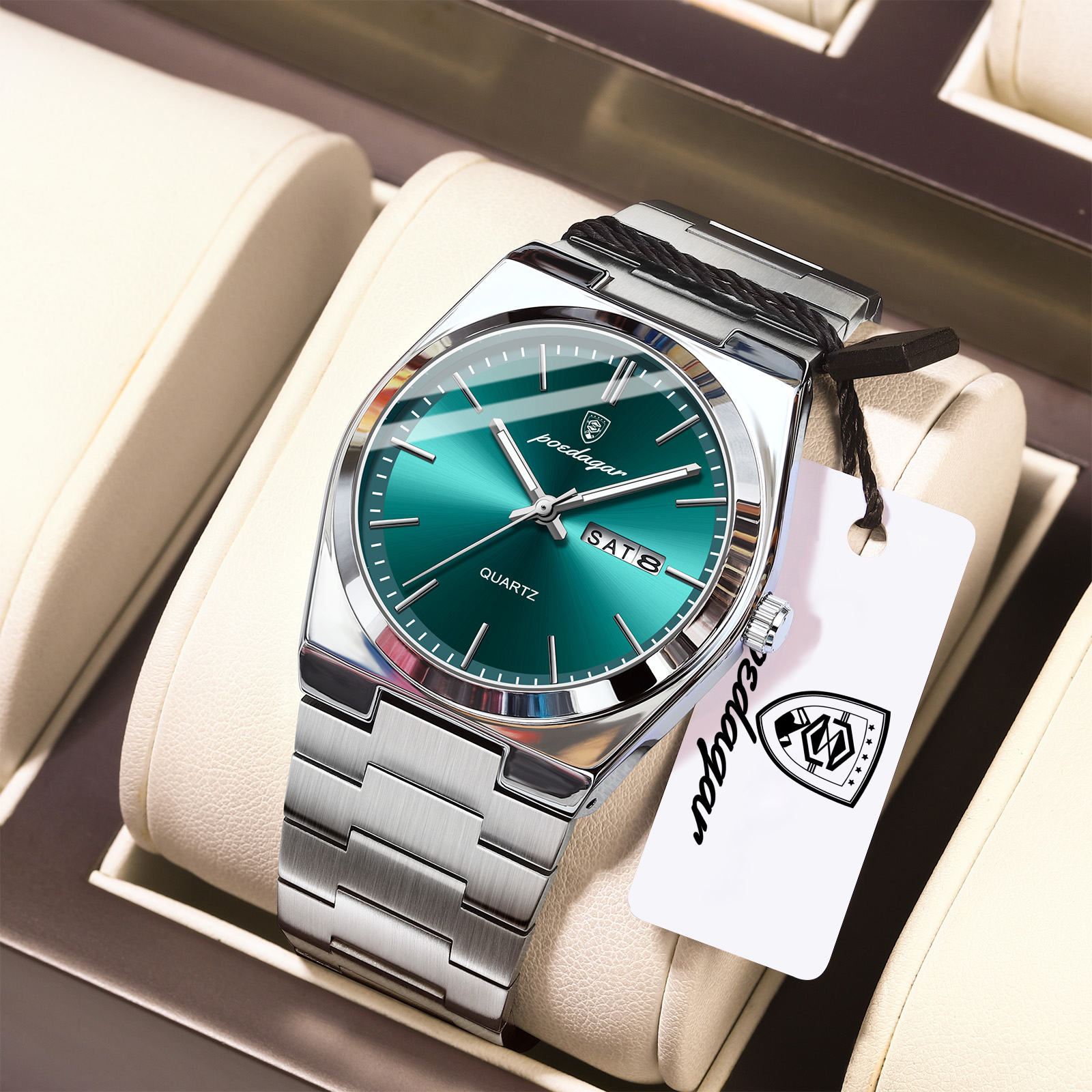 POEDAGAR Luxury Men's Watches Luminous Waterproof Stainless Steel Casual Men Clock Date Week Quartz Fashion Man Wristwatch Reloj
