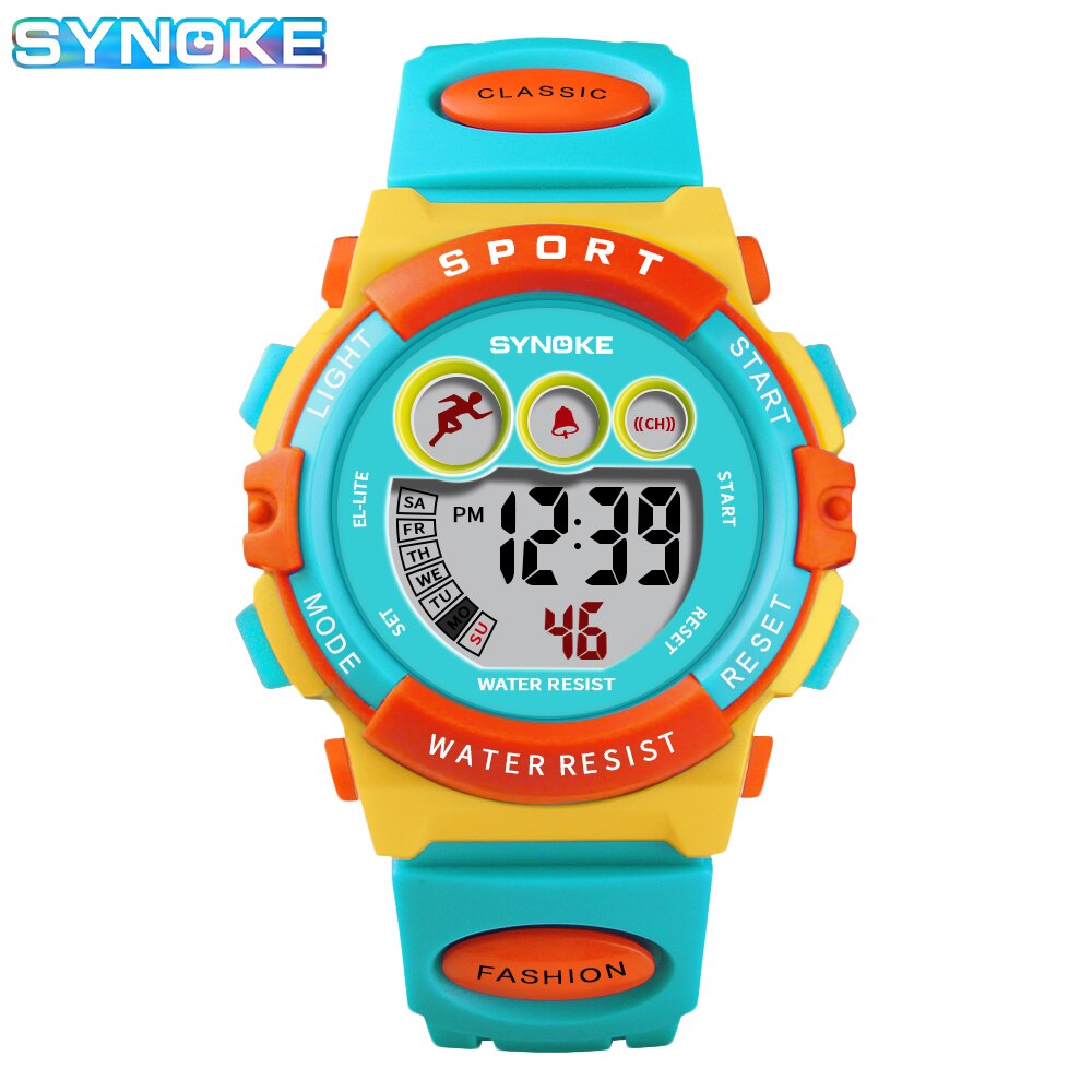 Synoke-relógio esportivo para crianças, relógios eletrônicos coloridos, à prova d'água, digitais, para meninos e meninas
