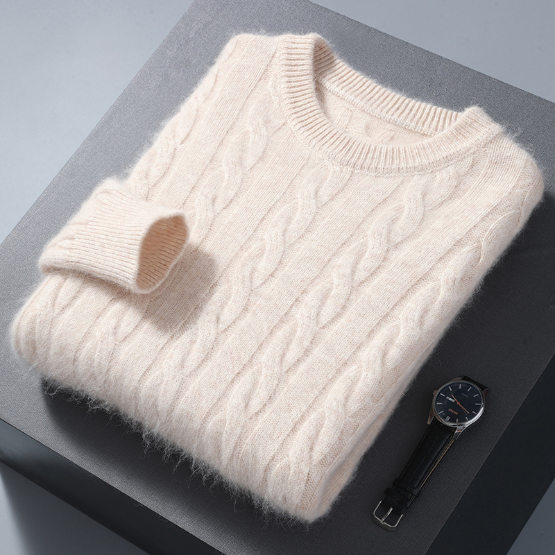ฤดูหนาวใหม่ผู้ชายหนาเสื้อกันหนาว Mink CASHMERE เสื้อกันหนาวรอบคอ Twisted ขนาดใหญ่ Casual Underlay ถัก WARM TOP