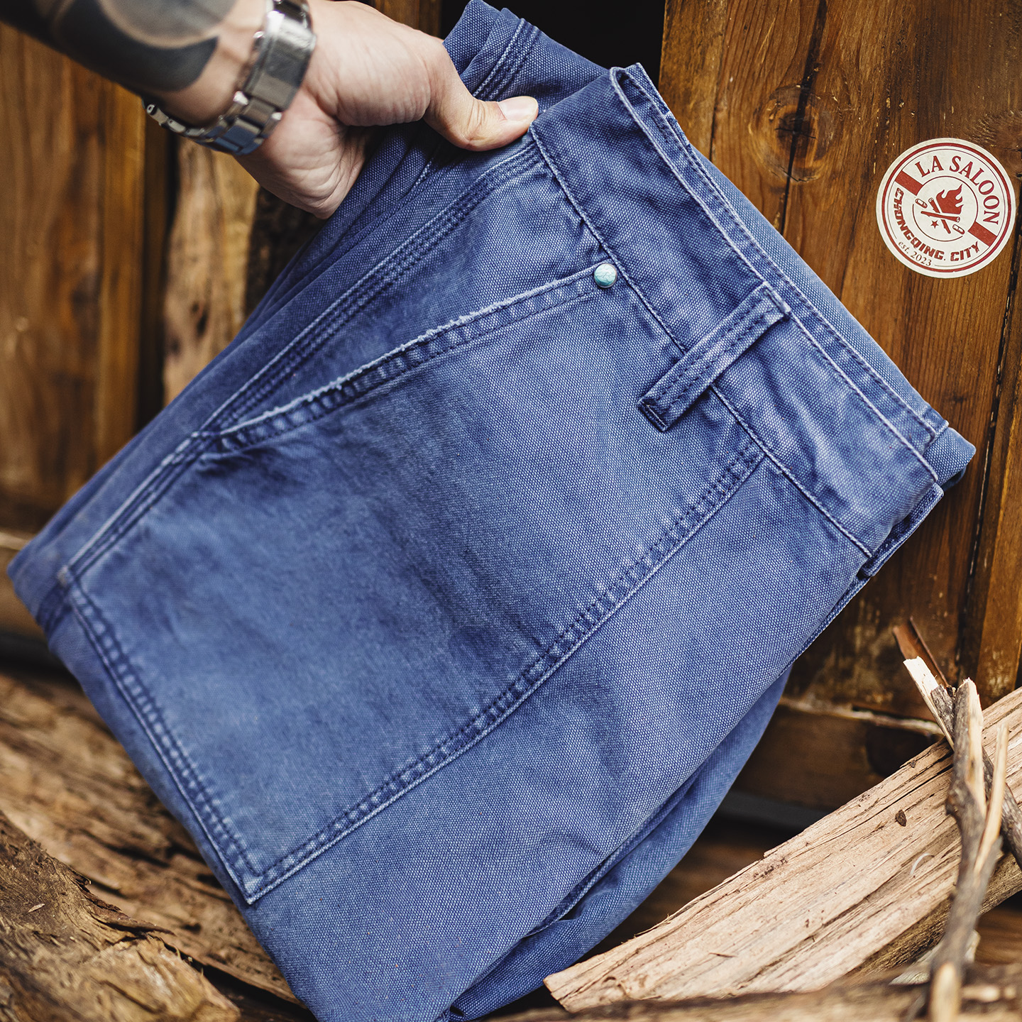 Calça Jeans Masculina Maden Vintage de Algodão Pesado 305gsm Lavada, Corte Solto, Estilo Baggy, Casual, Azul Primavera, para Trabalho