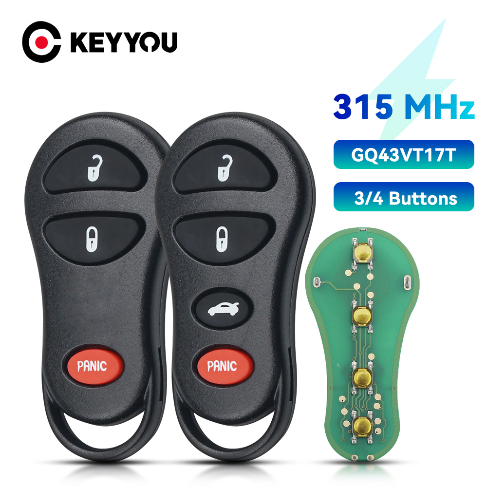 Keyyou Afstandsbediening Auto Sleutel Voor Dodge Voor Jeep Voor Chrysler Concorde 300M 2001-2004 GQ43VT17T GQ43VT17T Keyless Key 3 Knoppen 315Mhz