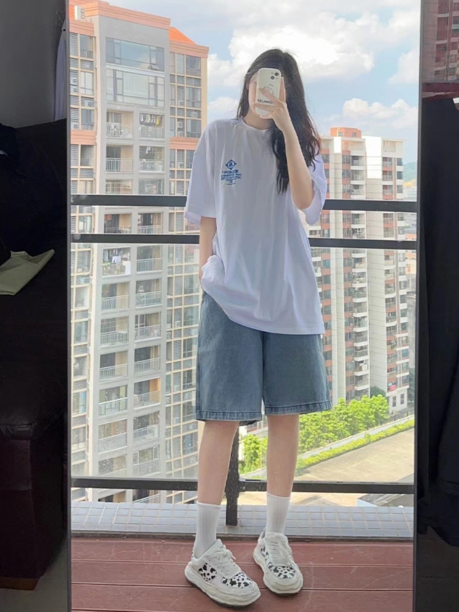Women's Denim orts Summer 2025 Slimming A-Line Five-Quarter Length Versatile Loose-Fit Ideal for Junior High School Students