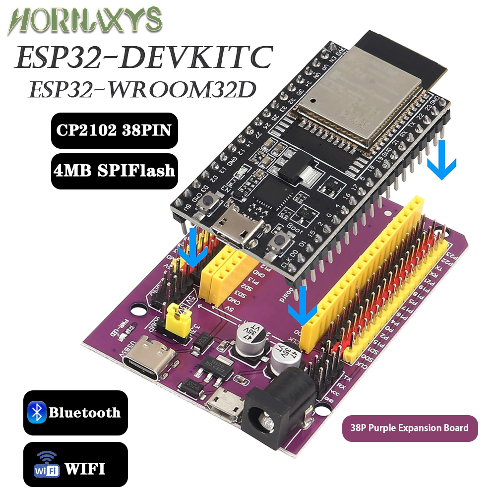 Плата разработки ESP32 с комплектом платы расширения GPIO, модуль ESP32-32D BT Wifi, 38-контактный CP2102, ESP32-DevKitC USB Type-C