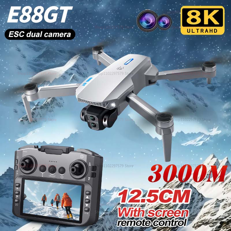 โดรน E88GT WiFi FPV กล้อง 8K HD โดรนควอดคอปเตอร์พับได้ สำหรับถ่ายภาพทางอากาศ สตรีมสด ของขวัญสำหรับการเดินทาง ควบคุมระยะไกล UAV