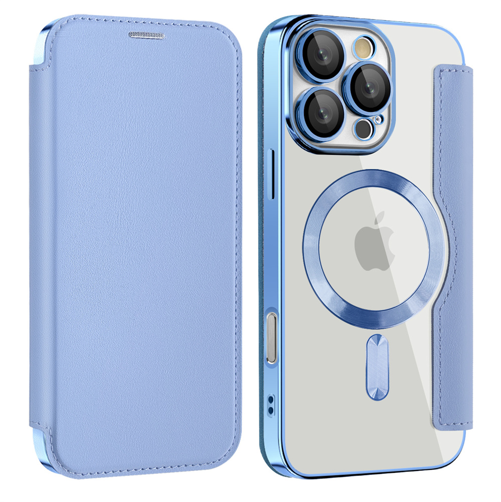 Étui portefeuille magnétique en cuir à rabat Transparent de luxe, étui pour iPhone 15 16 17 Pro Max 14 13 12 11, sac pour cartes pour couverture Magsafe